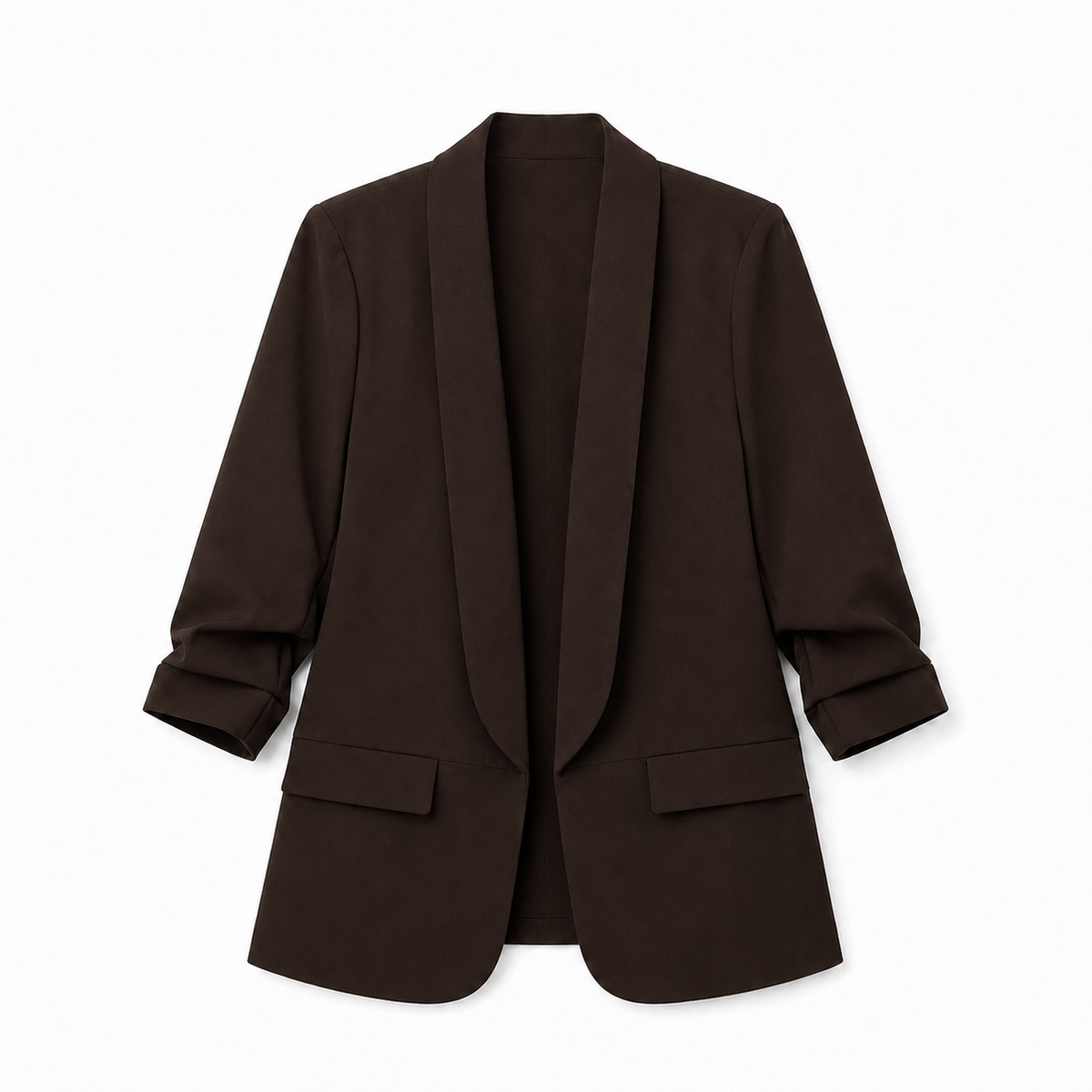 Ruched Sleeve Open-Front Blazer