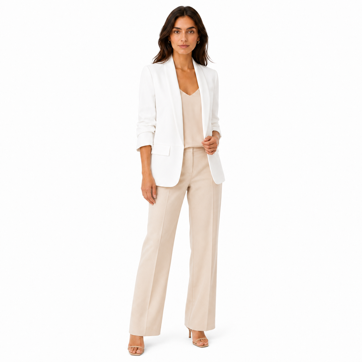 Ruched Sleeve Open-Front Blazer