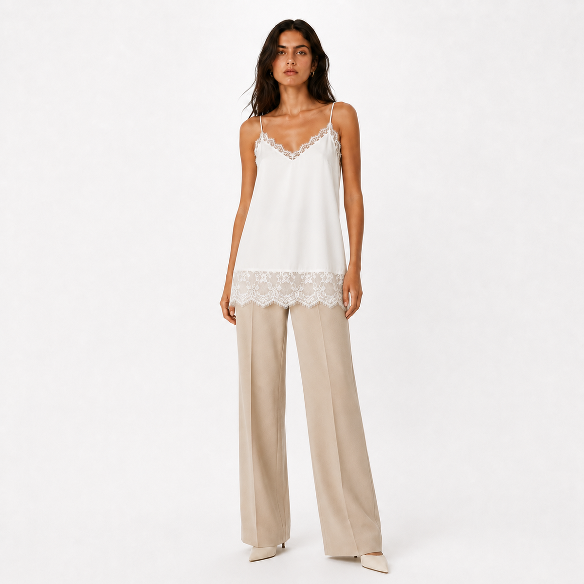 Lace Trim Satin Cami Top