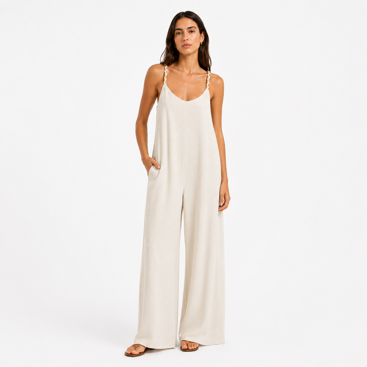 Braided Strap Wide-Leg Jumpsuit