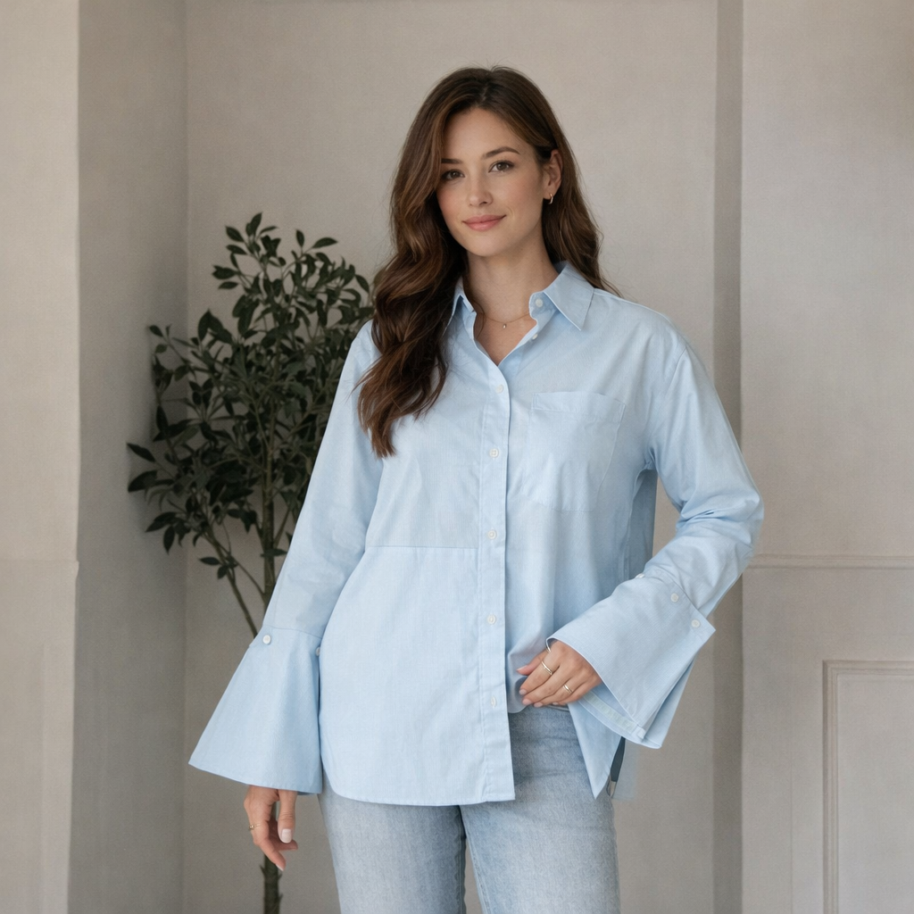 Vê-o Estúdio｜Camisa de algodão oversized com botões