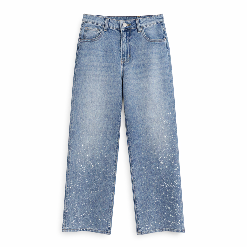 See It Studio｜Calça de ganga de perna larga com detalhes de salpicos de tinta