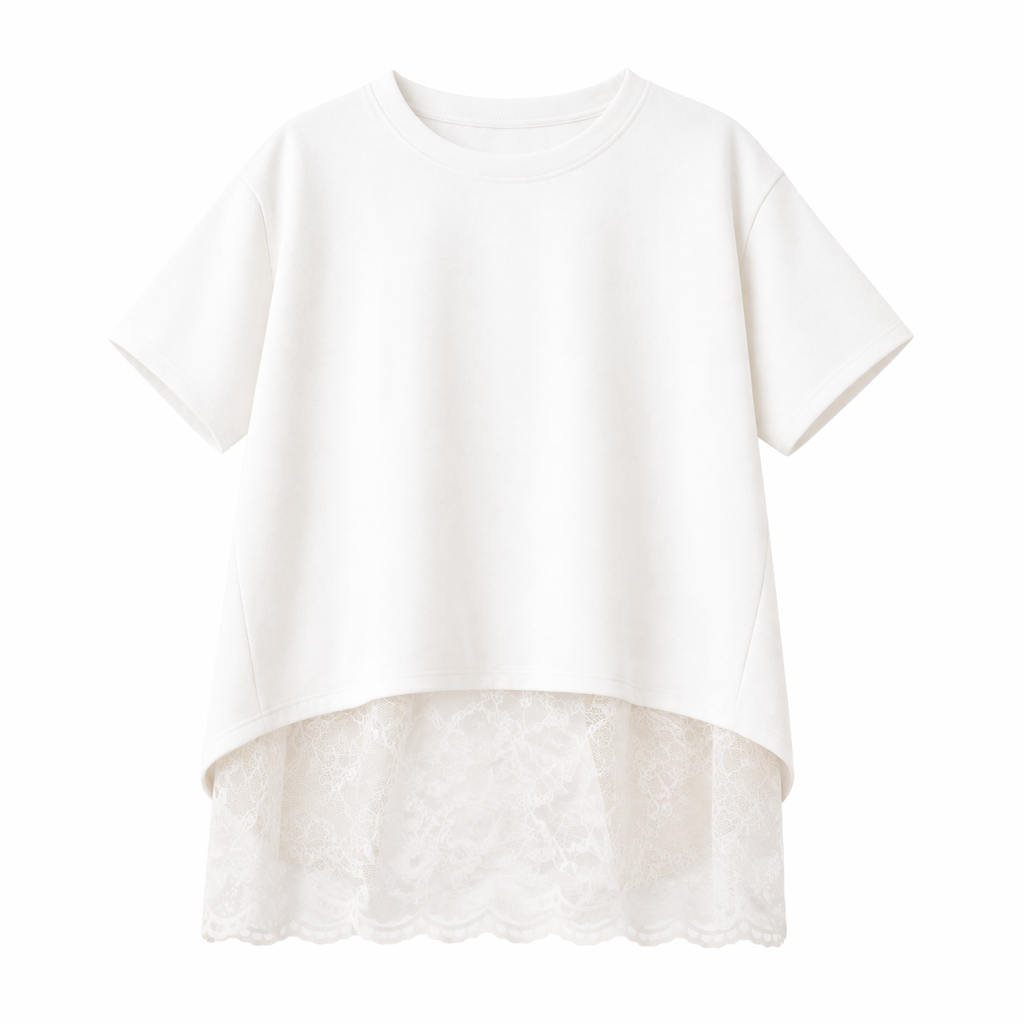 Vê-o Dailly｜T-Shirt com Detalhes de Renda em Camadas