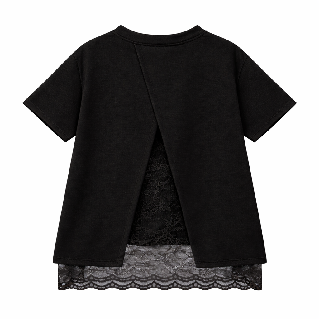 Vê-o Dailly｜T-Shirt com Detalhes de Renda em Camadas
