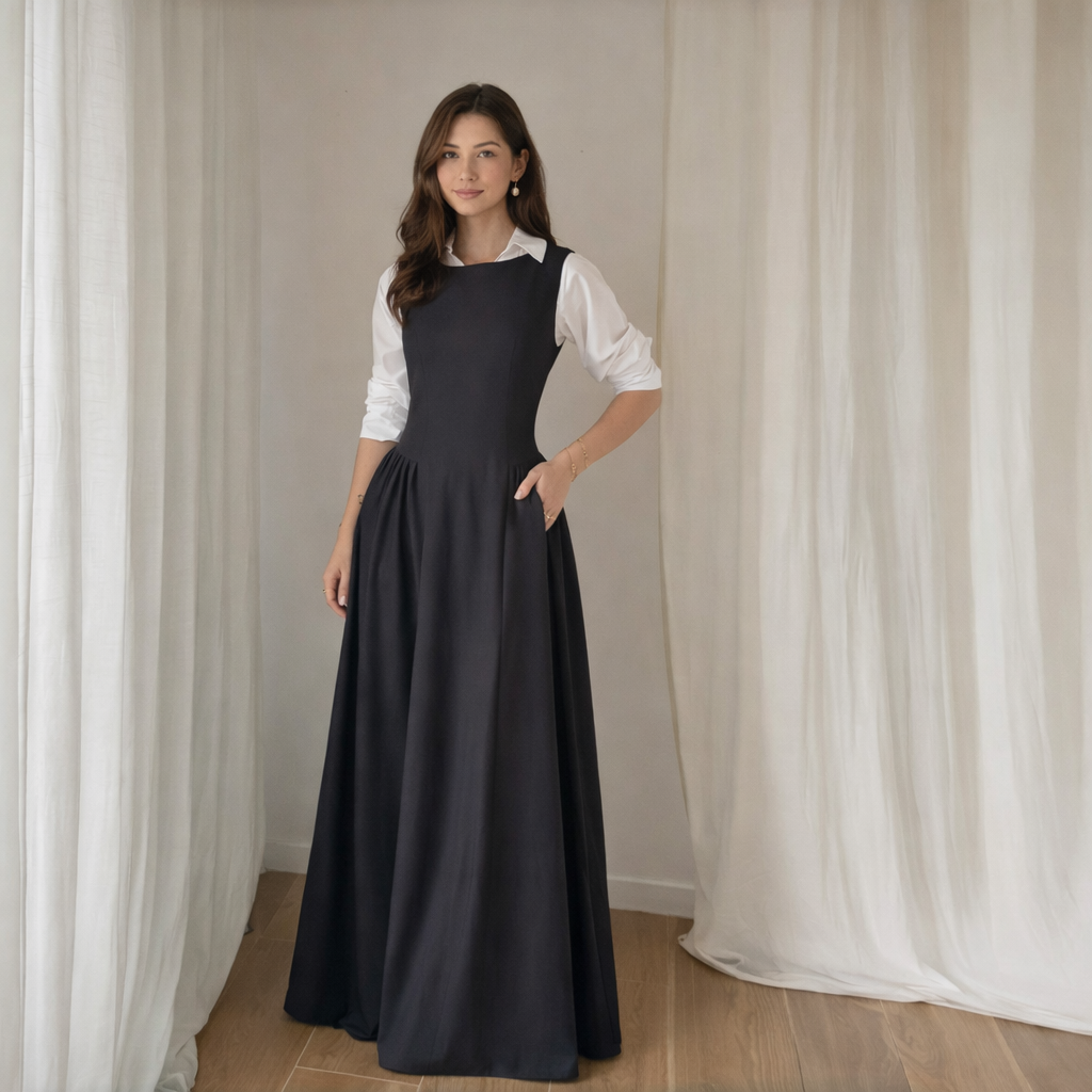 Vê-o Estúdio｜Vestido Maxi Elegante Sem Mangas com Detalhe Franzido