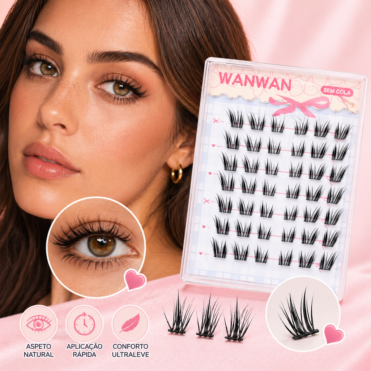 Pestanas Postiças Foxy Eyes 6 Fileiras Volume Intenso Segmentadas Natural Reutilizáveis