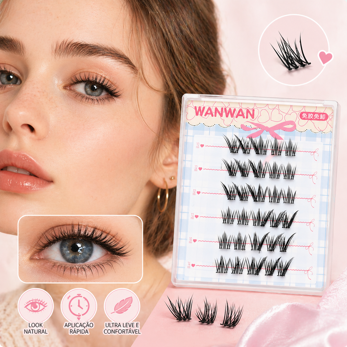 Pestanas Postiças Foxy Eyes 6 Fileiras Volume Intenso Segmentadas Natural Reutilizáveis