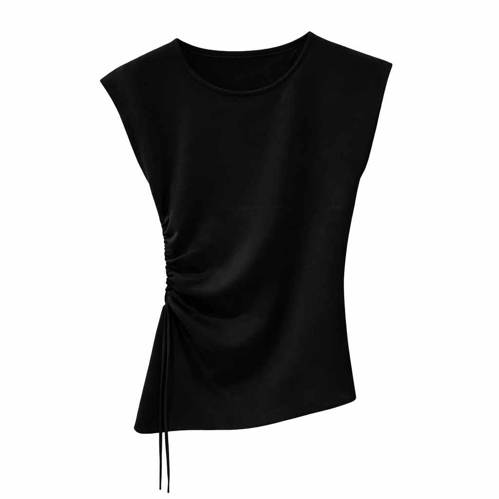 Vê-o Dailly｜Minimalist Side Ruched Top with Button Back