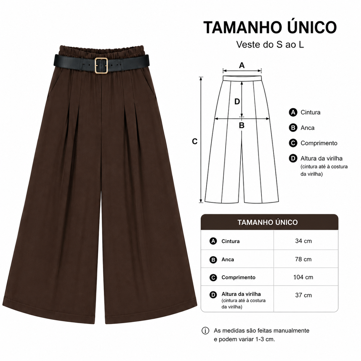 VÊ-O Classics | Calças palazzo de cintura subida com pregas, bolsos e cinto, fluidas para o dia a dia