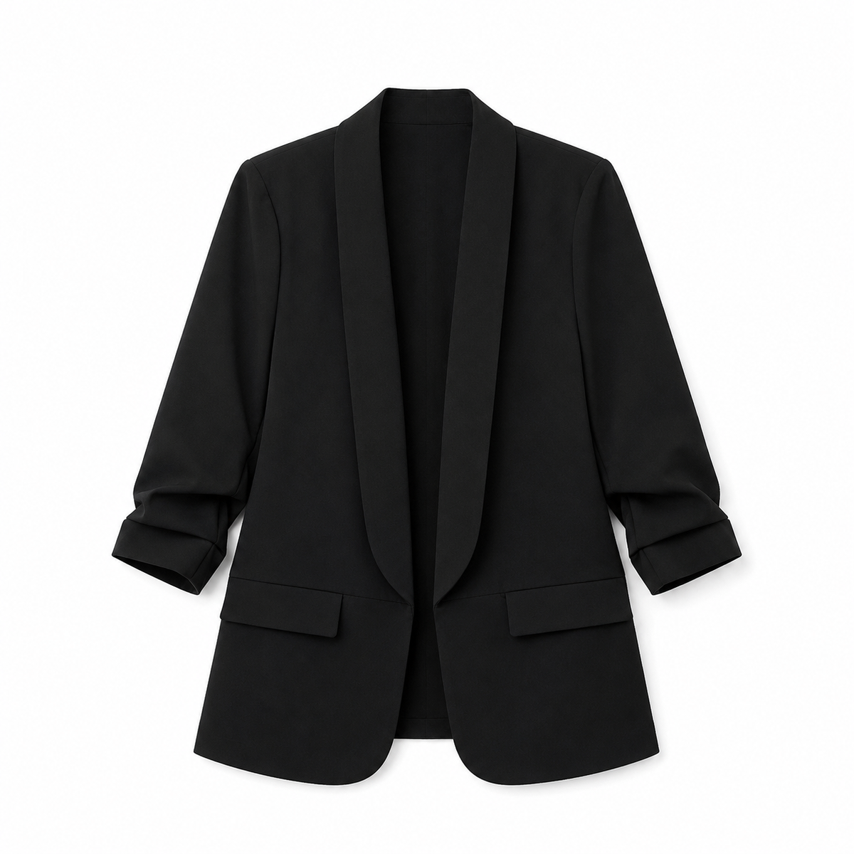 Ruched Sleeve Open-Front Blazer