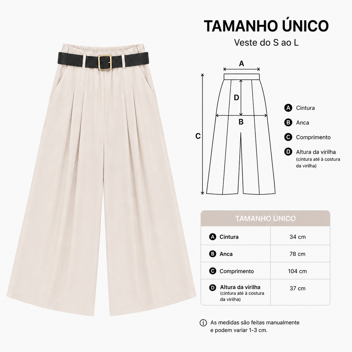 VÊ-O Classics | Calças palazzo de cintura subida com pregas, bolsos e cinto, fluidas para o dia a dia