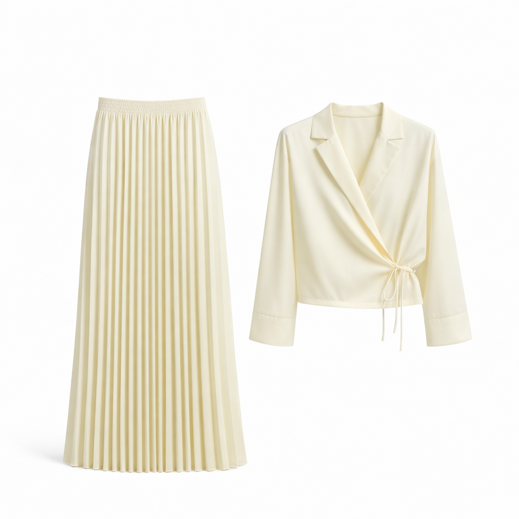 Conjunto Vê-o Studio | Top estilo envelope e saia maxi plissada