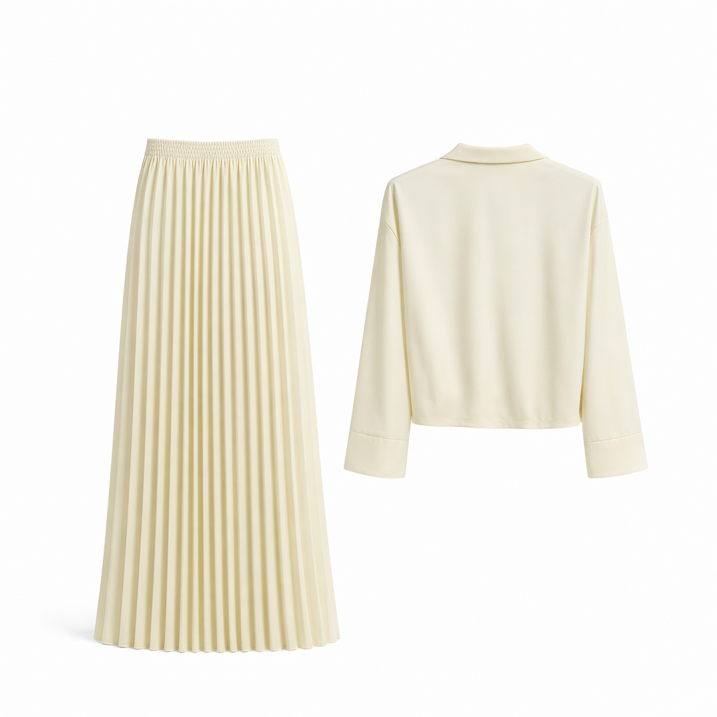 Conjunto Vê-o Studio | Top estilo envelope e saia maxi plissada