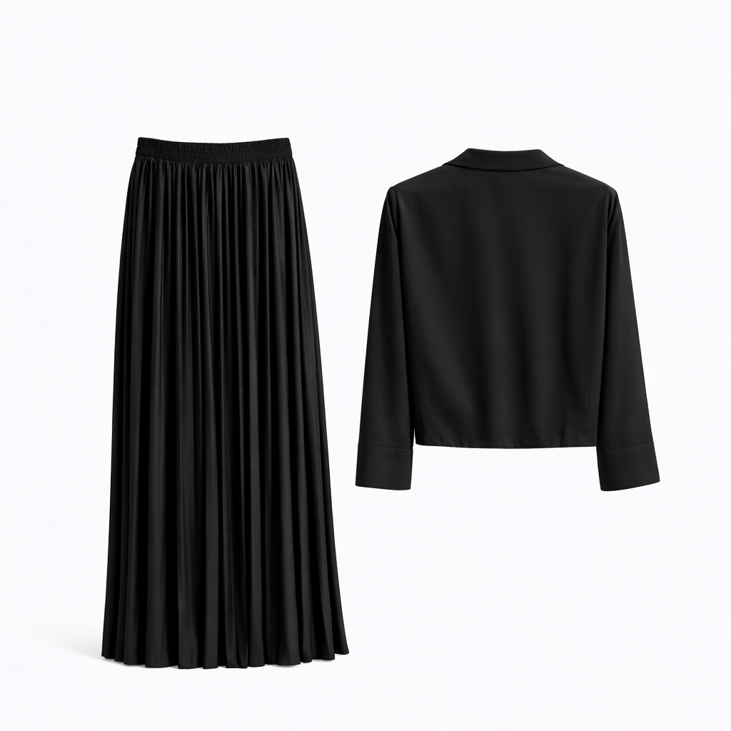 Conjunto Vê-o Studio | Top estilo envelope e saia maxi plissada