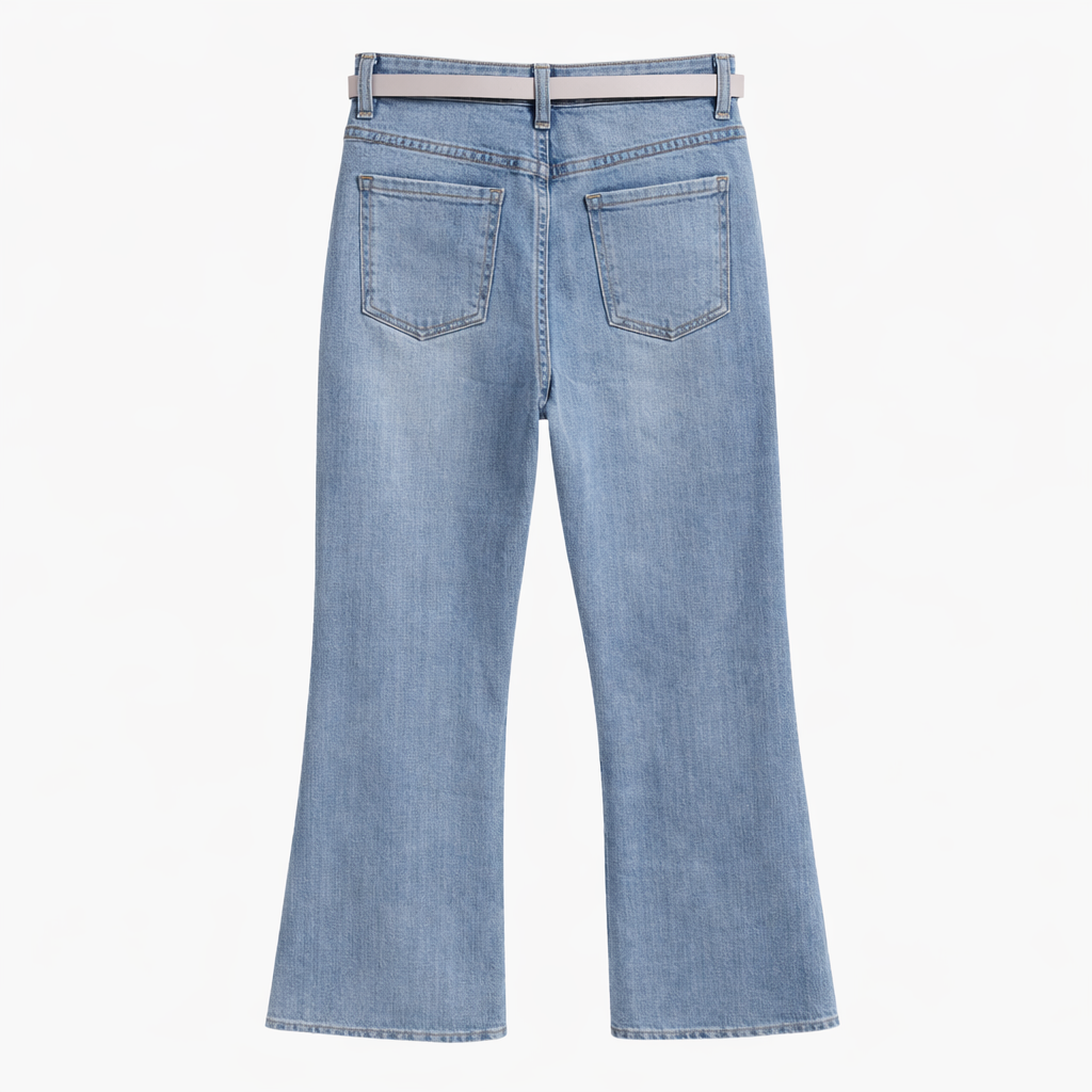 Calça de ganga Flare de Cintura Alta Simples