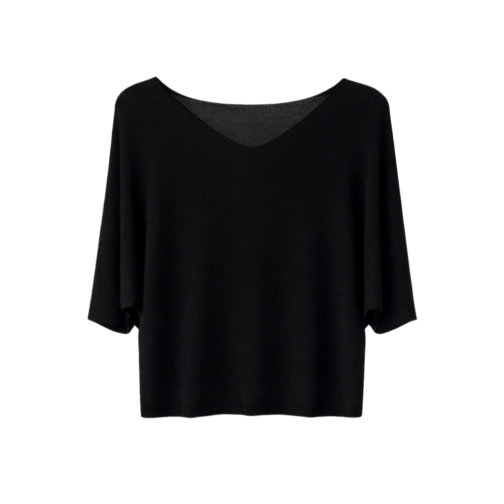 Vê-o Dailly｜Simple V-Neck Loose Short-Sleeve Knit Top