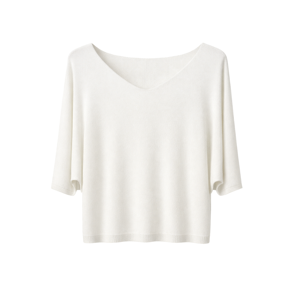 Vê-o Dailly｜Simple V-Neck Loose Short-Sleeve Knit Top