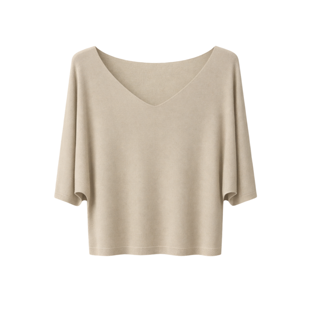 Vê-o Dailly｜Simple V-Neck Loose Short-Sleeve Knit Top