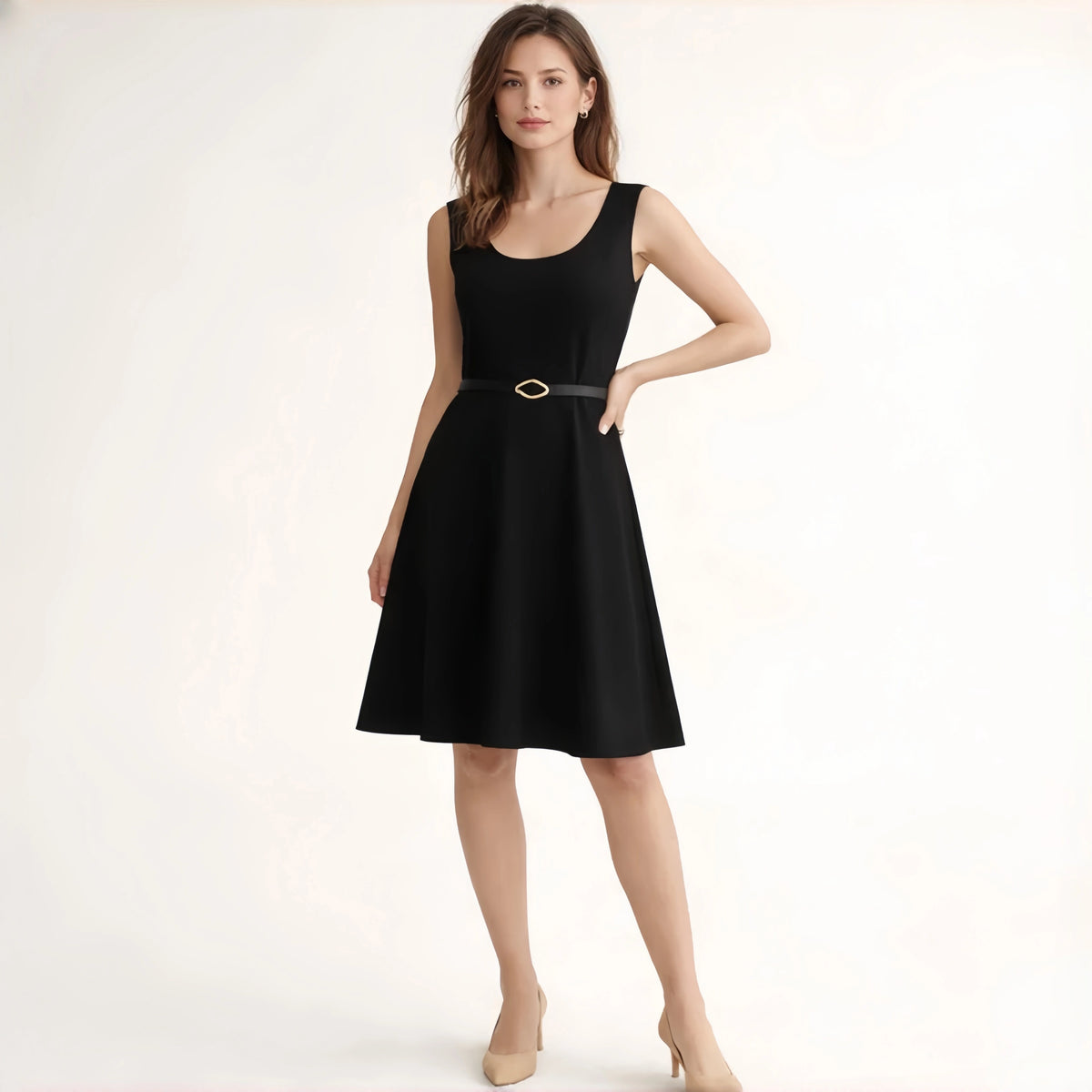 Vê-o Studio｜Sleeveless Belted A-Line Dress