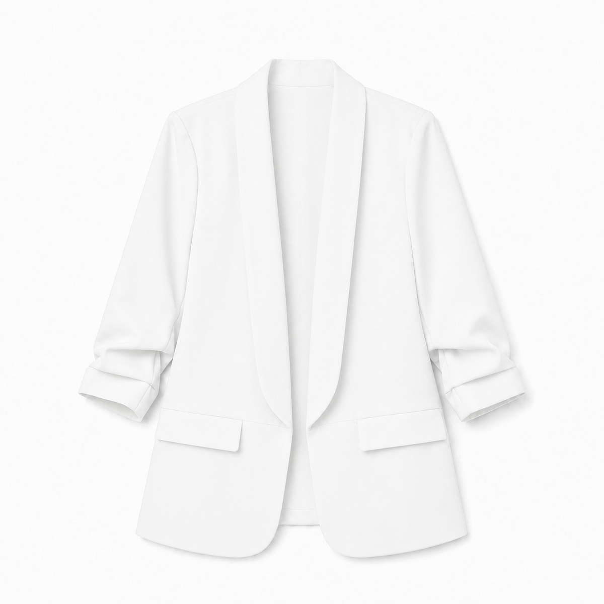 Ruched Sleeve Open-Front Blazer