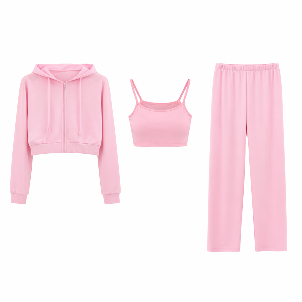 Conjunto de loungewear de três peças Vê-o Well (sweatshirt com capuz, top cropped e calças pantalona)