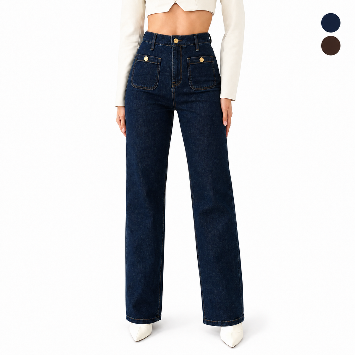 VÊ-O Calças de Ganga Femininas Jeans Cintura Alta, Perna Reta Larga, Wide Leg, Loose Fit, Casual