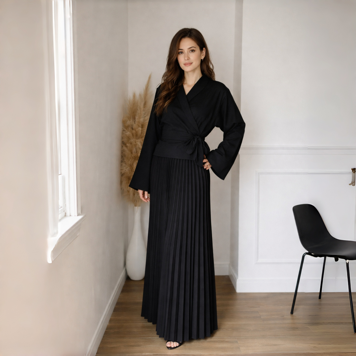 Conjunto Vê-o Studio | Top estilo envelope e saia maxi plissada