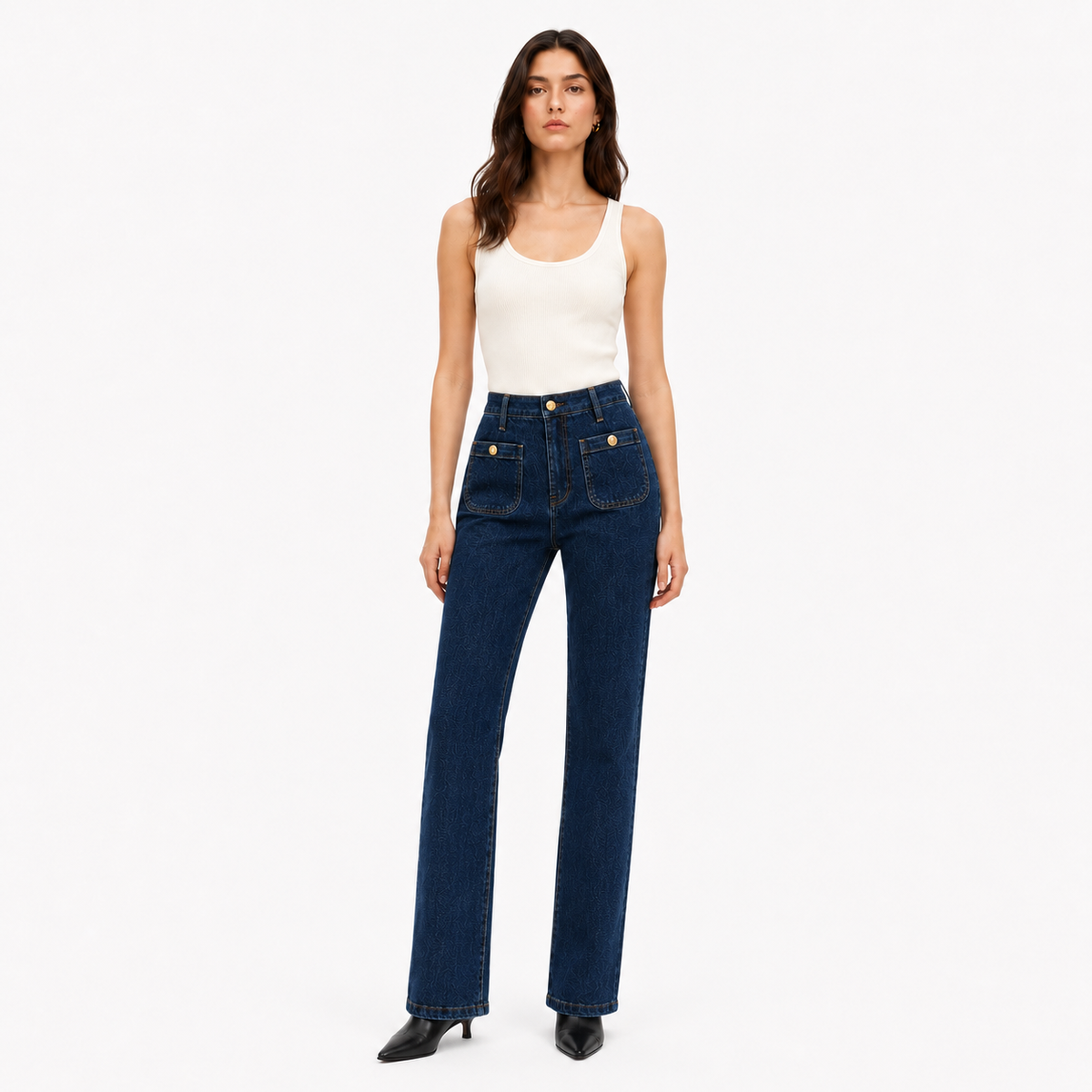 VÊ-O Calças de Ganga Femininas Jeans Cintura Alta, Perna Reta Larga, Wide Leg, Loose Fit, Casual