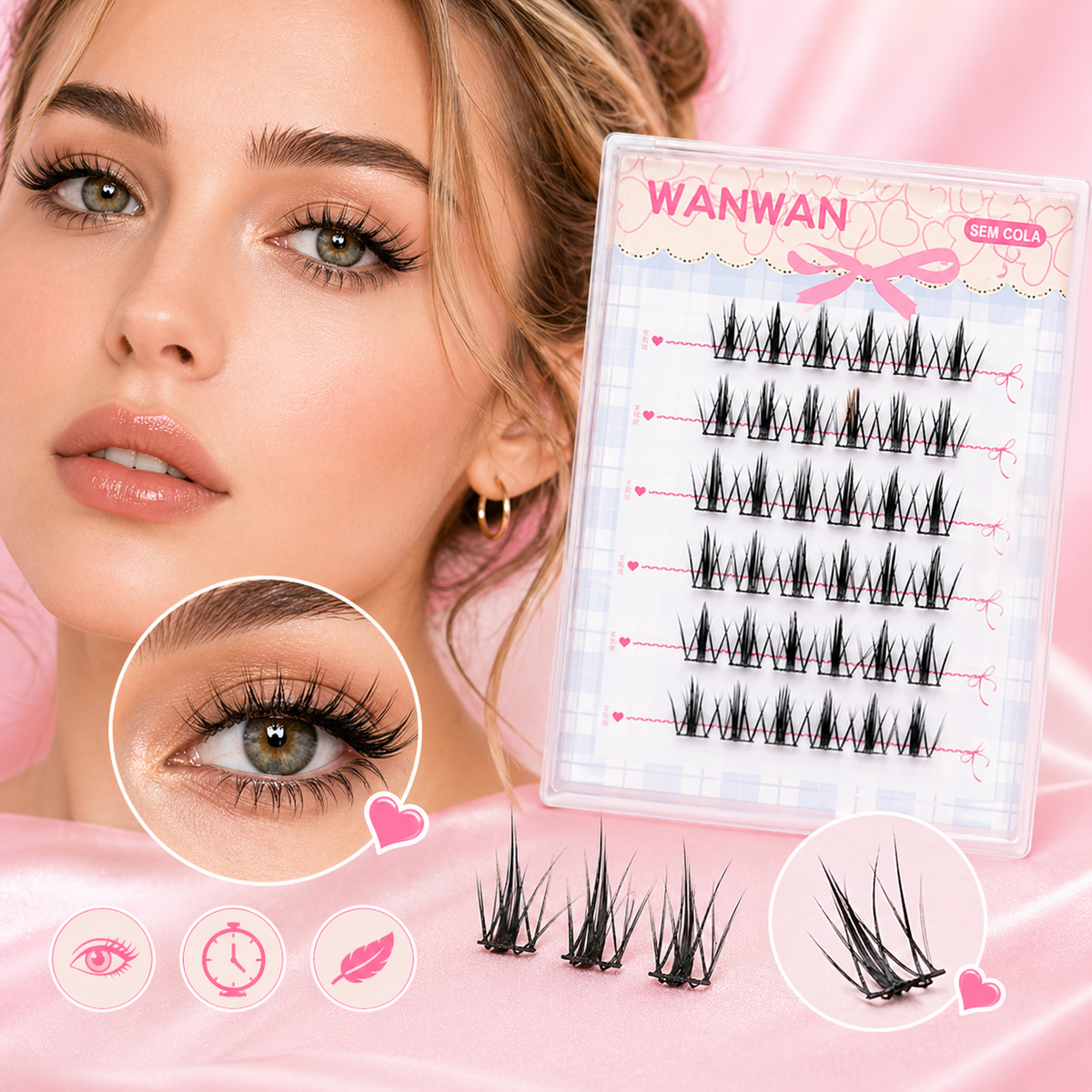 Pestanas Postiças Foxy Eyes 6 Fileiras Volume Intenso Segmentadas Natural Reutilizáveis