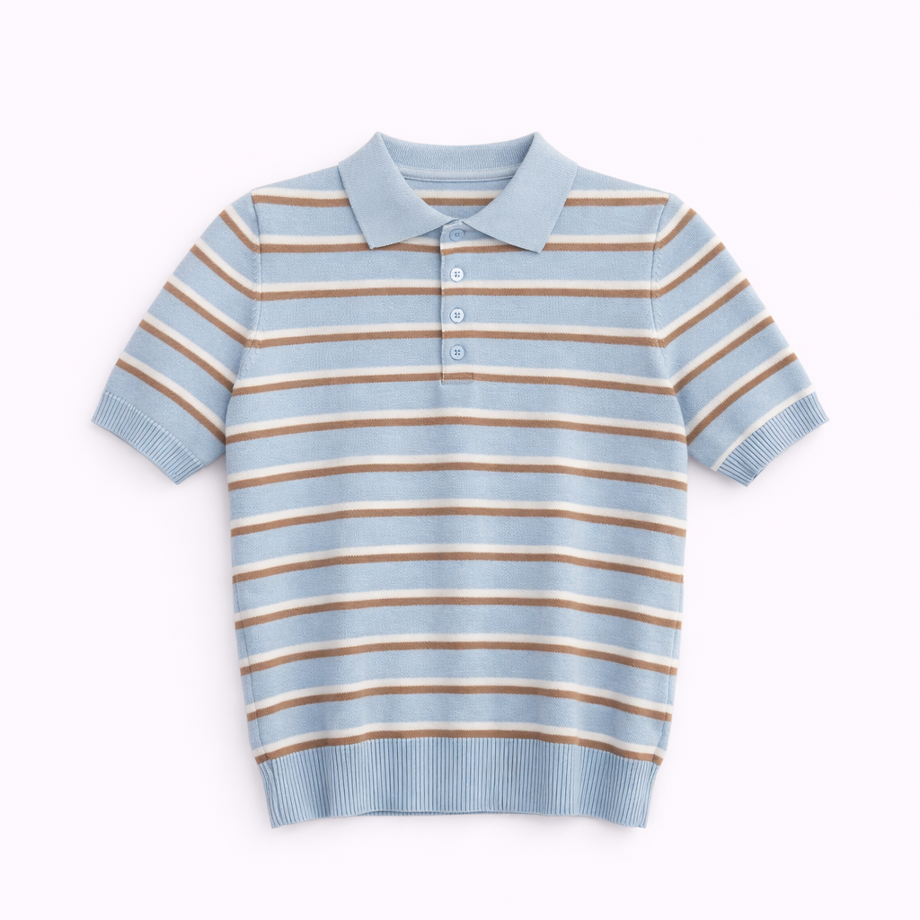 Vê-o Dailly｜Striped Short-Sleeve Polo Knit Top