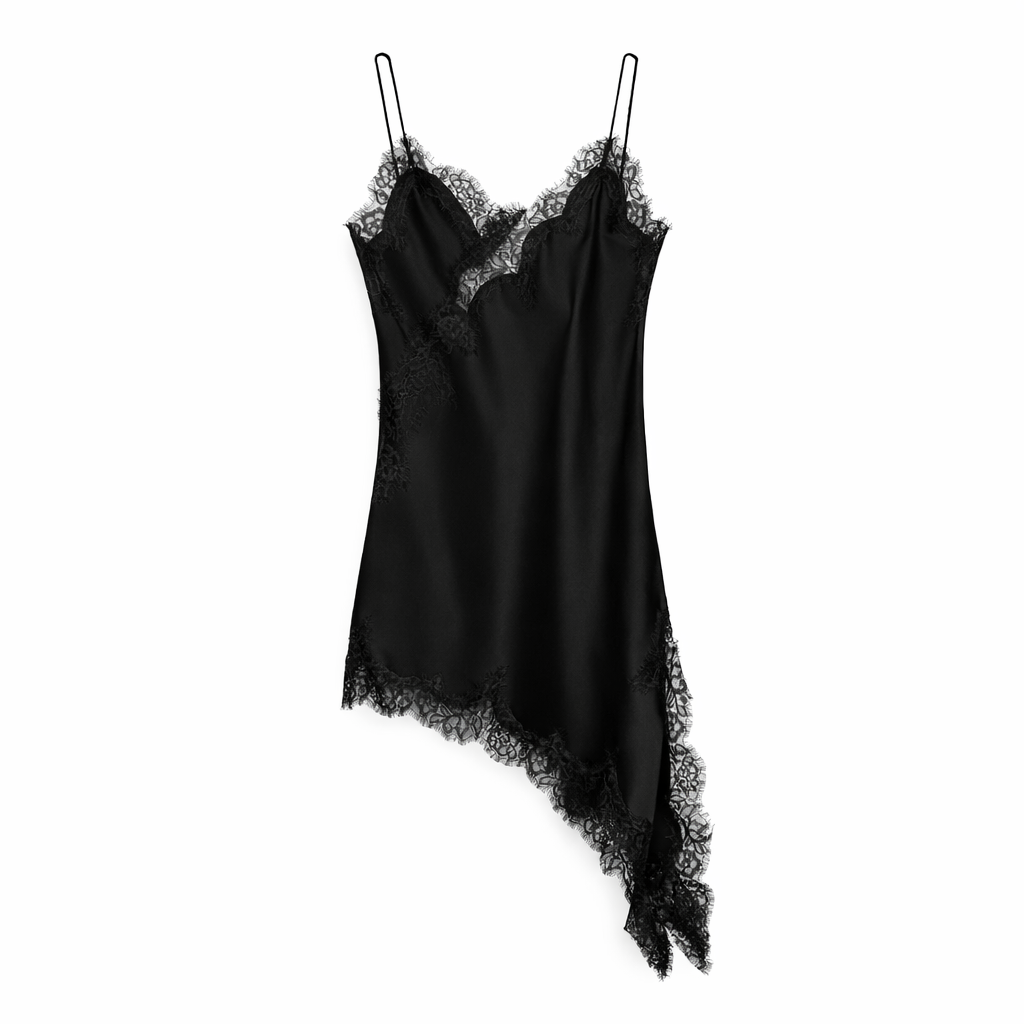 Vê-o Sudio｜Asymmetrical Lace-Trim Slip Dress