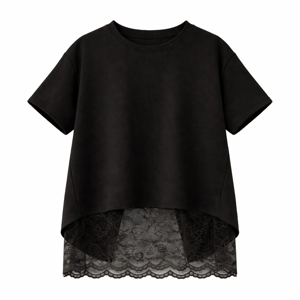 Vê-o Dailly｜T-Shirt com Detalhes de Renda em Camadas
