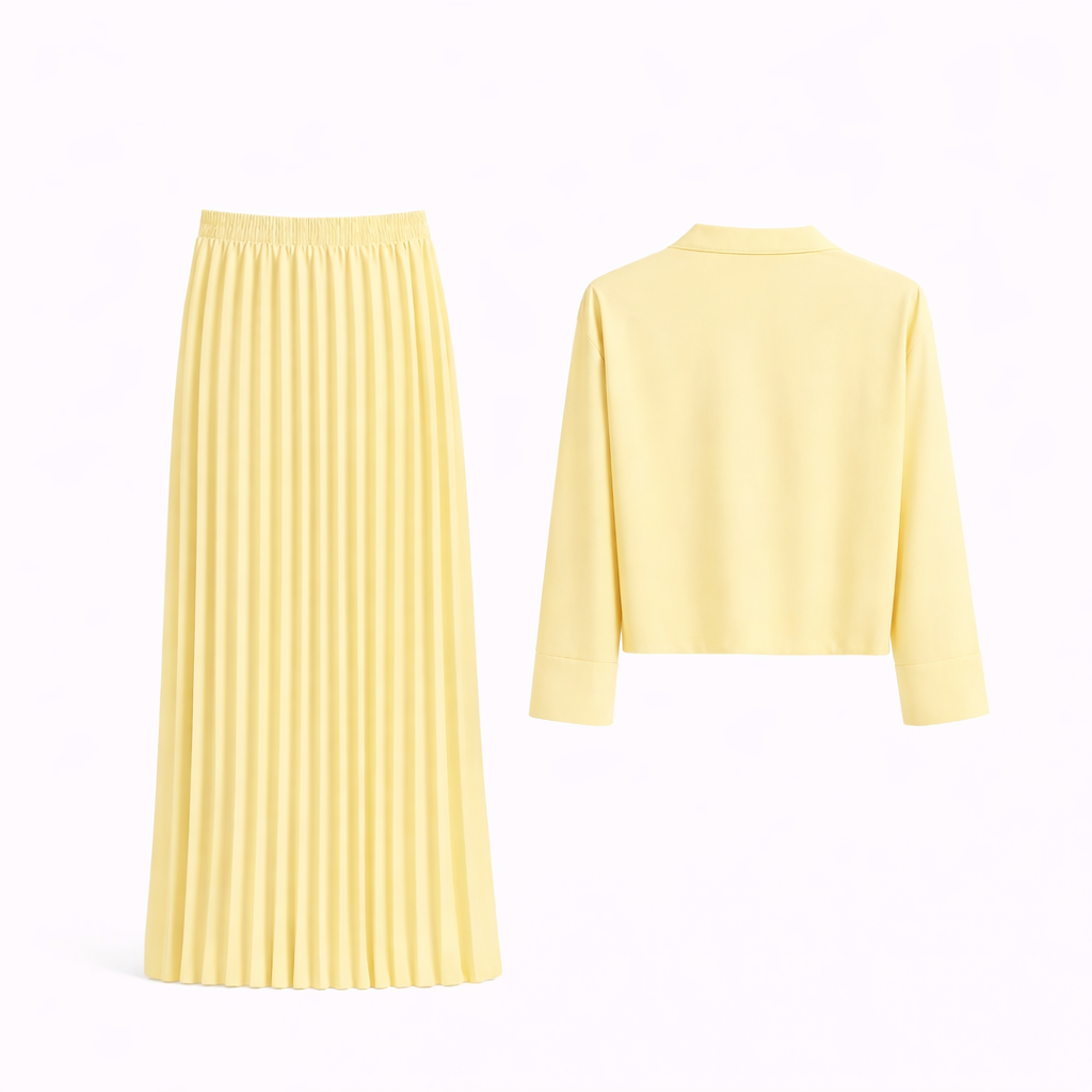 Conjunto Vê-o Studio | Top estilo envelope e saia maxi plissada