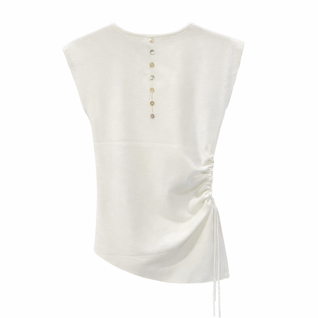Vê-o Dailly｜Minimalist Side Ruched Top with Button Back