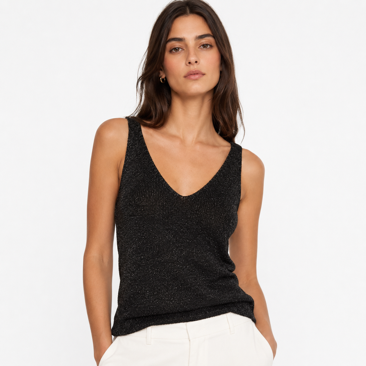 Shimmer Knit V-Neck Tank Top