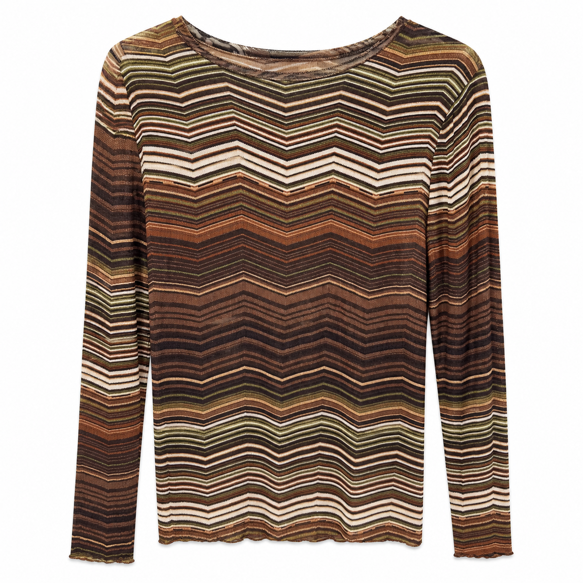 VEO Top Mesh Estampado Mulher Manga Comprida Gola Redonda Justo Transparente Moda Casual