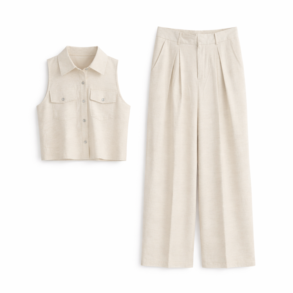 Conjunto Vê-o Dailly｜Camisola sem mangas e calças pantalona