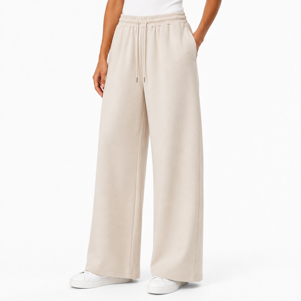 VÊ-O CLASSICS | Calças largas de sweat mulher, cintura elástica com cordão e bolsos laterais, confortáveis para o dia a dia